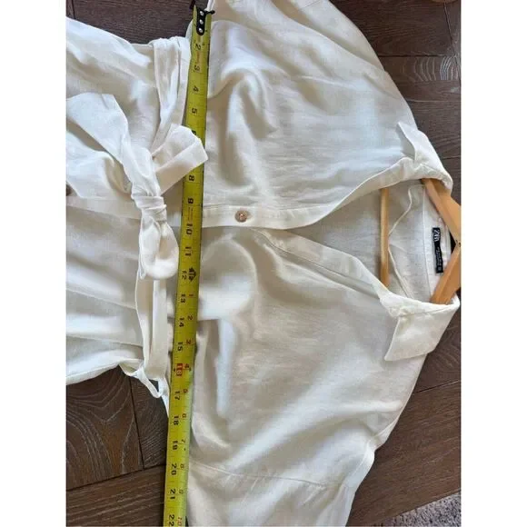 Zara Linen Blend Belted Shirt Dress in Ecru Size Medium - Picture 11 of 11